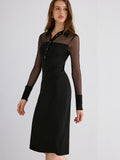 Midi-Kleid mit Mesh-Kragen in Kontrastfarbe