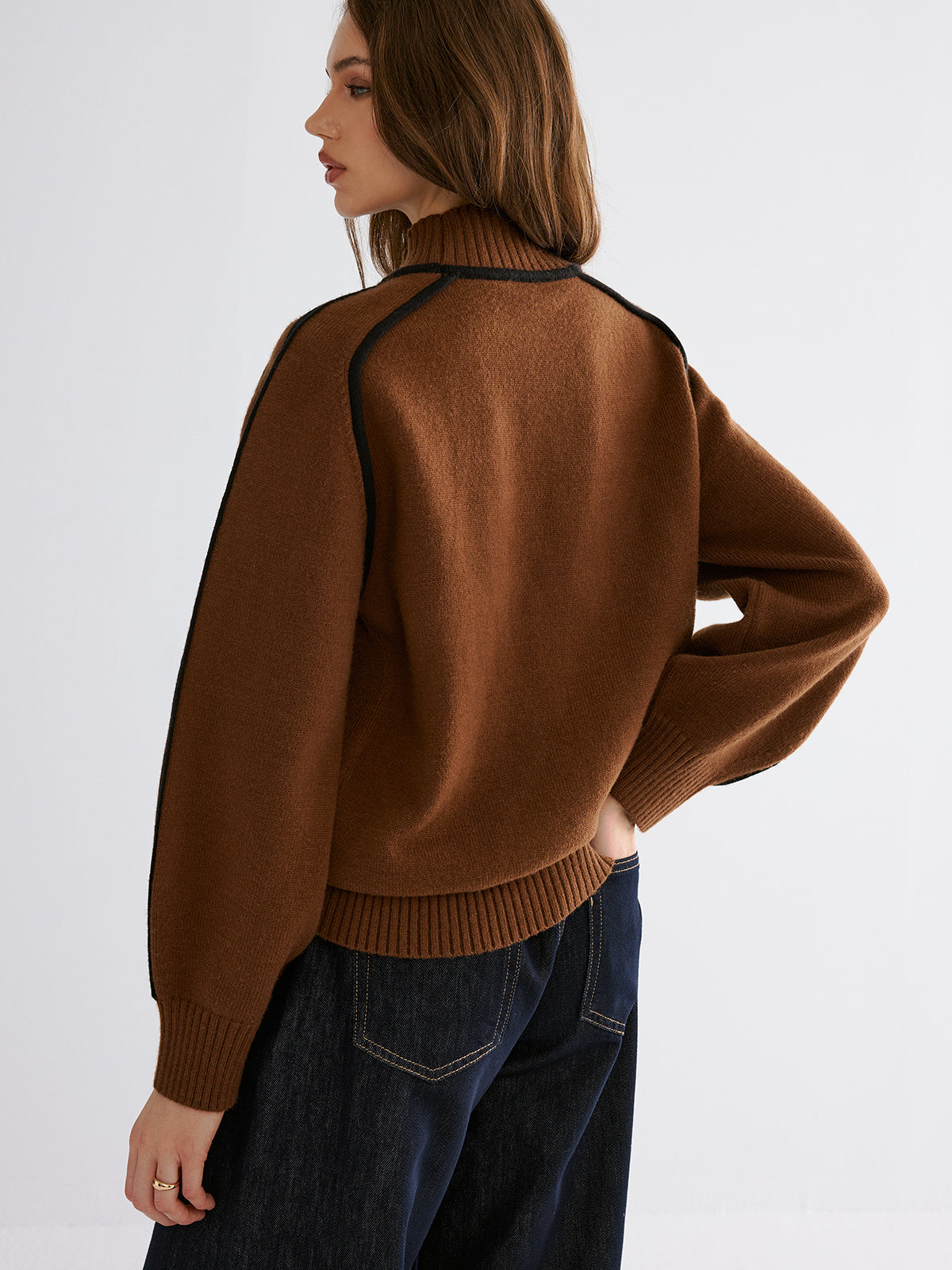 Knit Contrast Binding High Neck Sweater