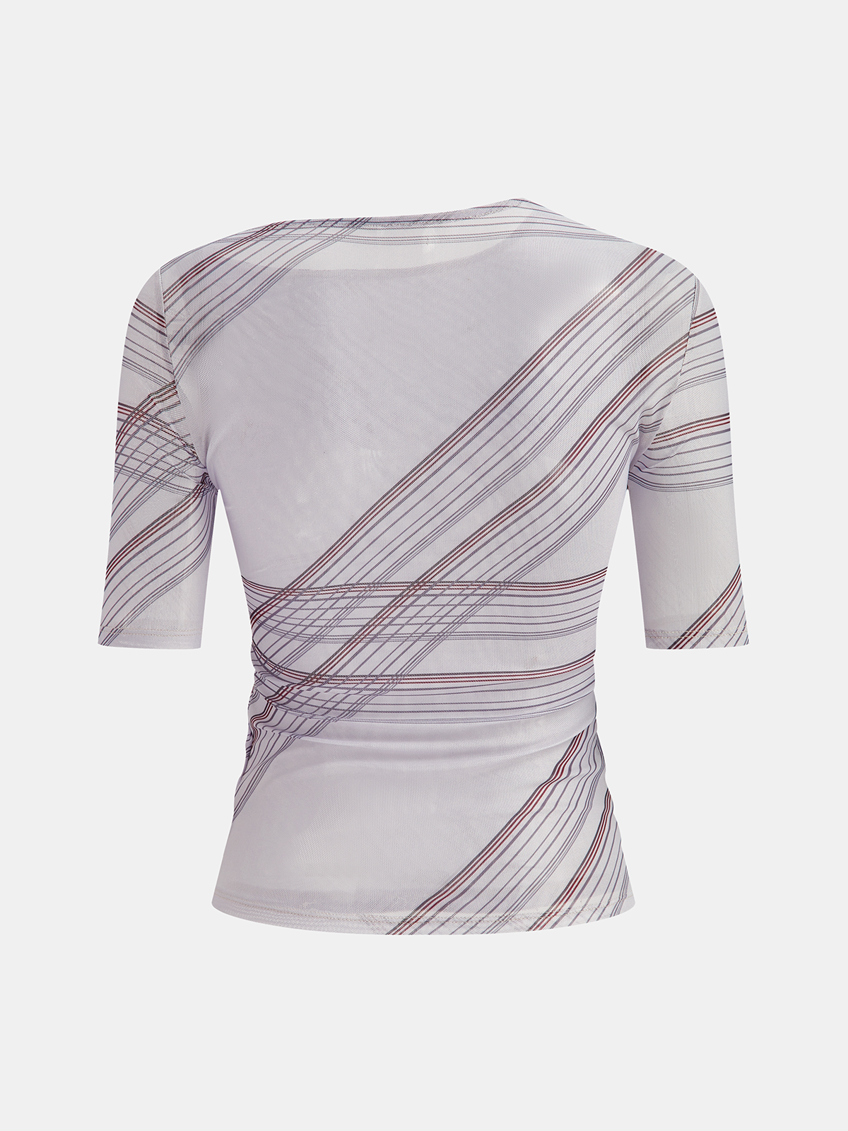 Asymmetric Neck Striped Mesh Top