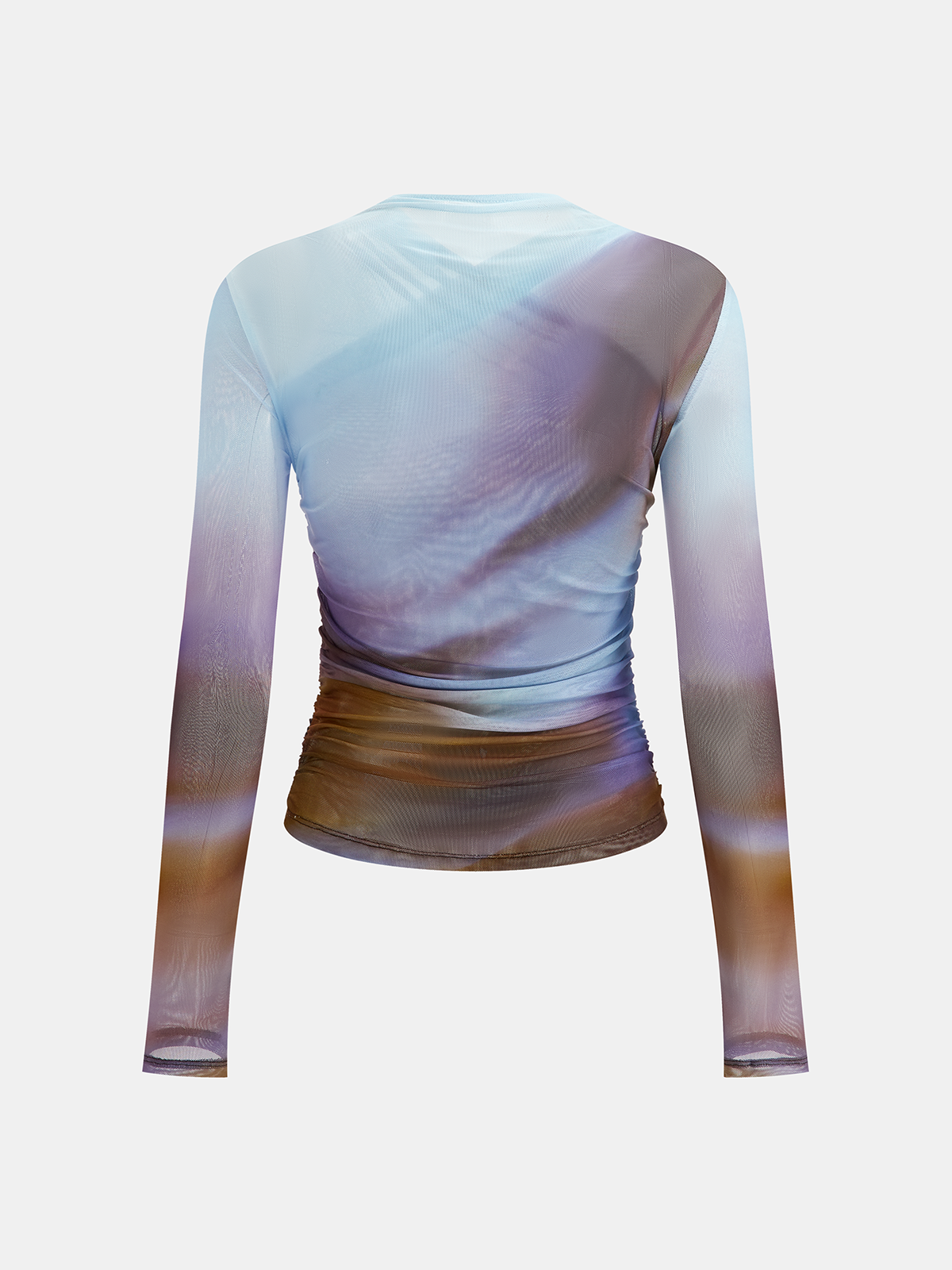 Kreuz und quer bedrucktes Mesh-Langarm-Top