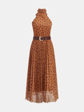 Gepunktetes Neckholder-Kleid mit Gürtel