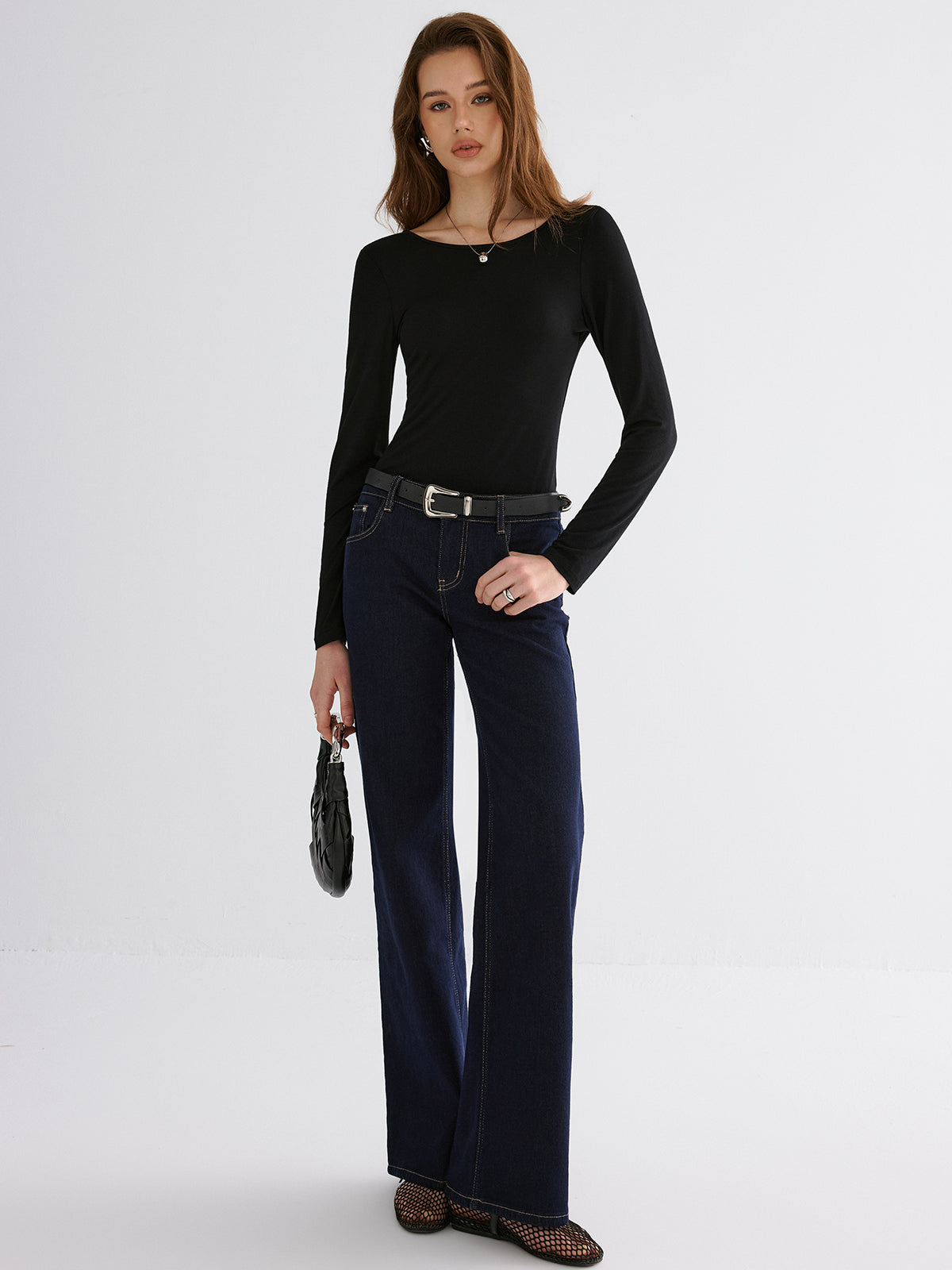 Chemise à manches longues dos en dentelle papillon 