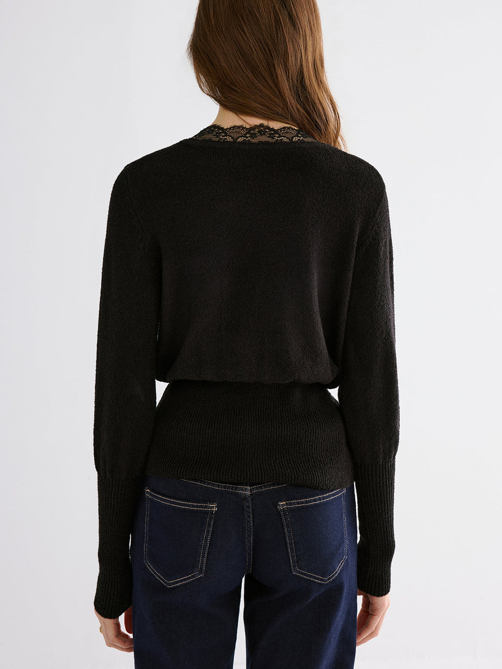 Lace Trim V-Neck Knit Top