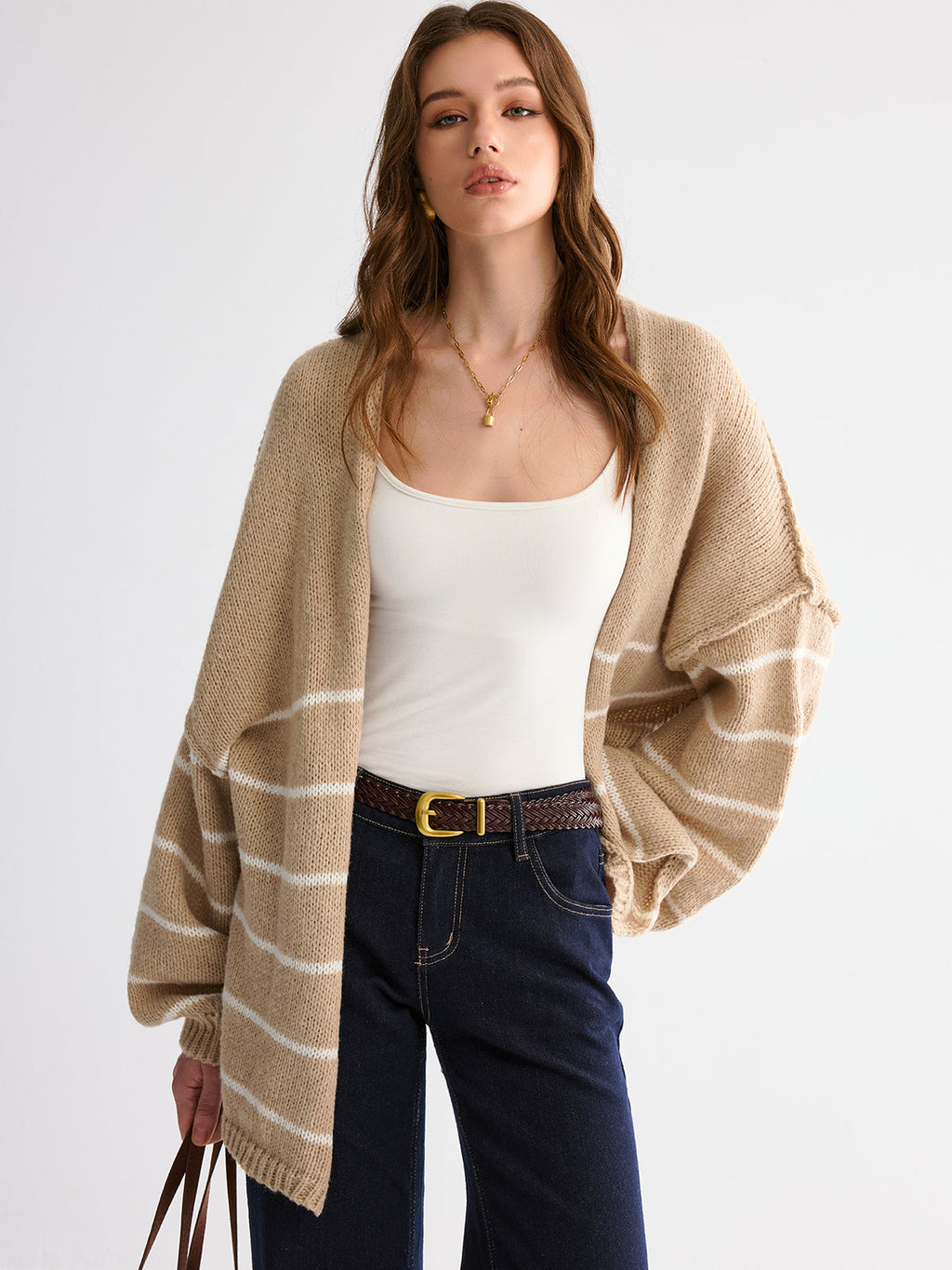 Gestreifte Strickjacke mit gebürsteter Oberfläche