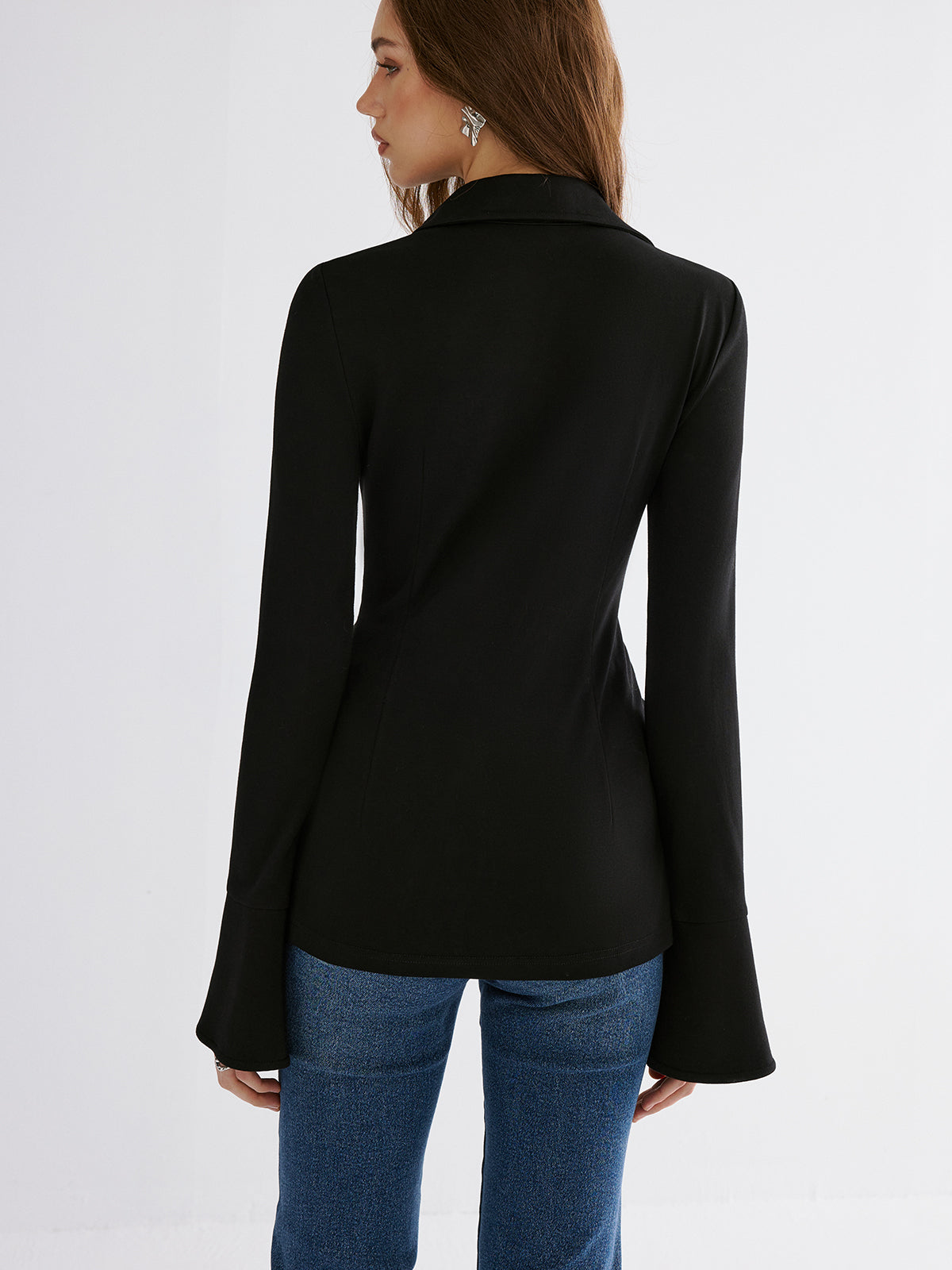 Flared Cuff Collared Blouse