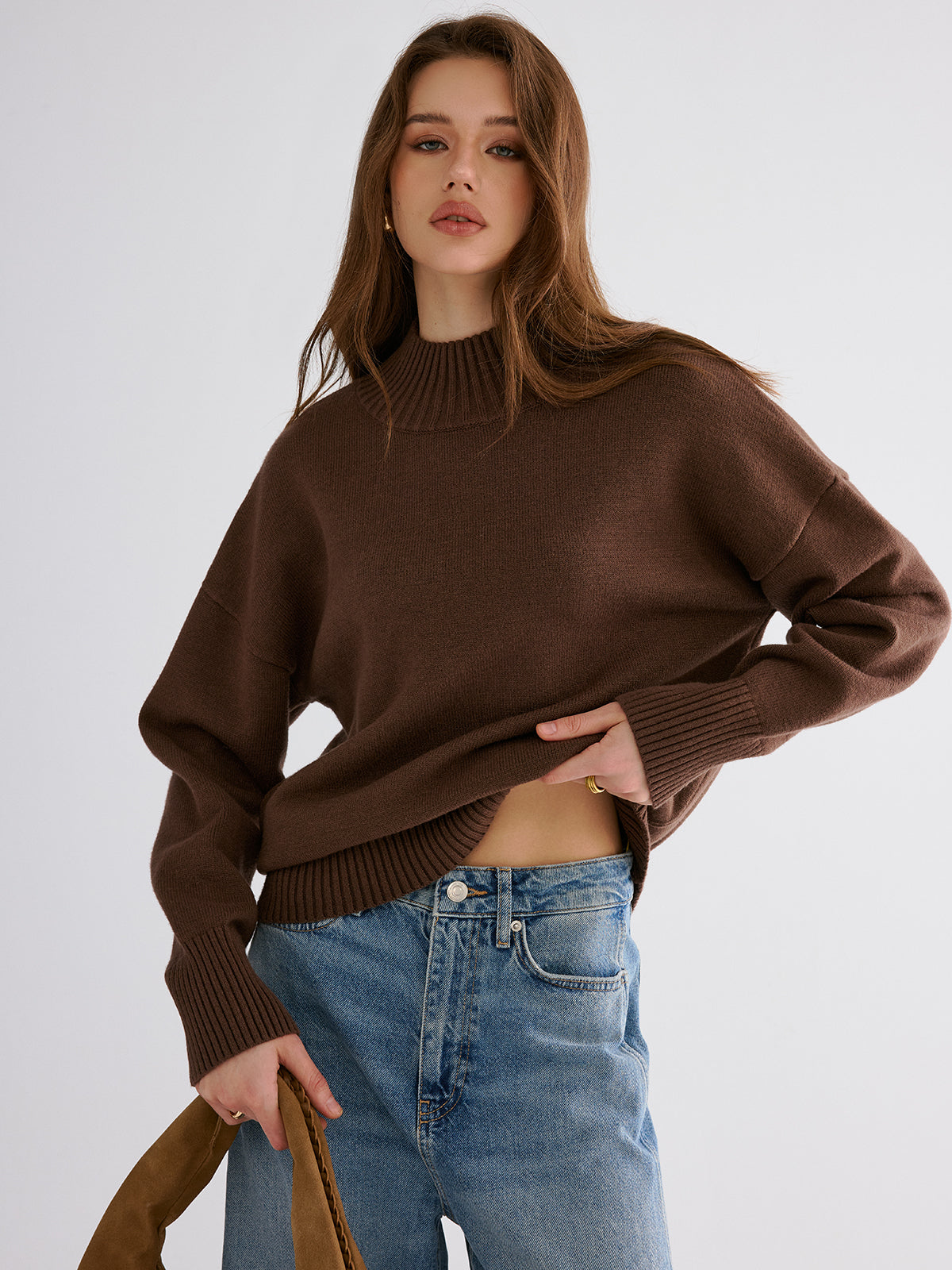 Oversized Pullover mit überschnittenen Schultern und Rundhalsausschnitt
