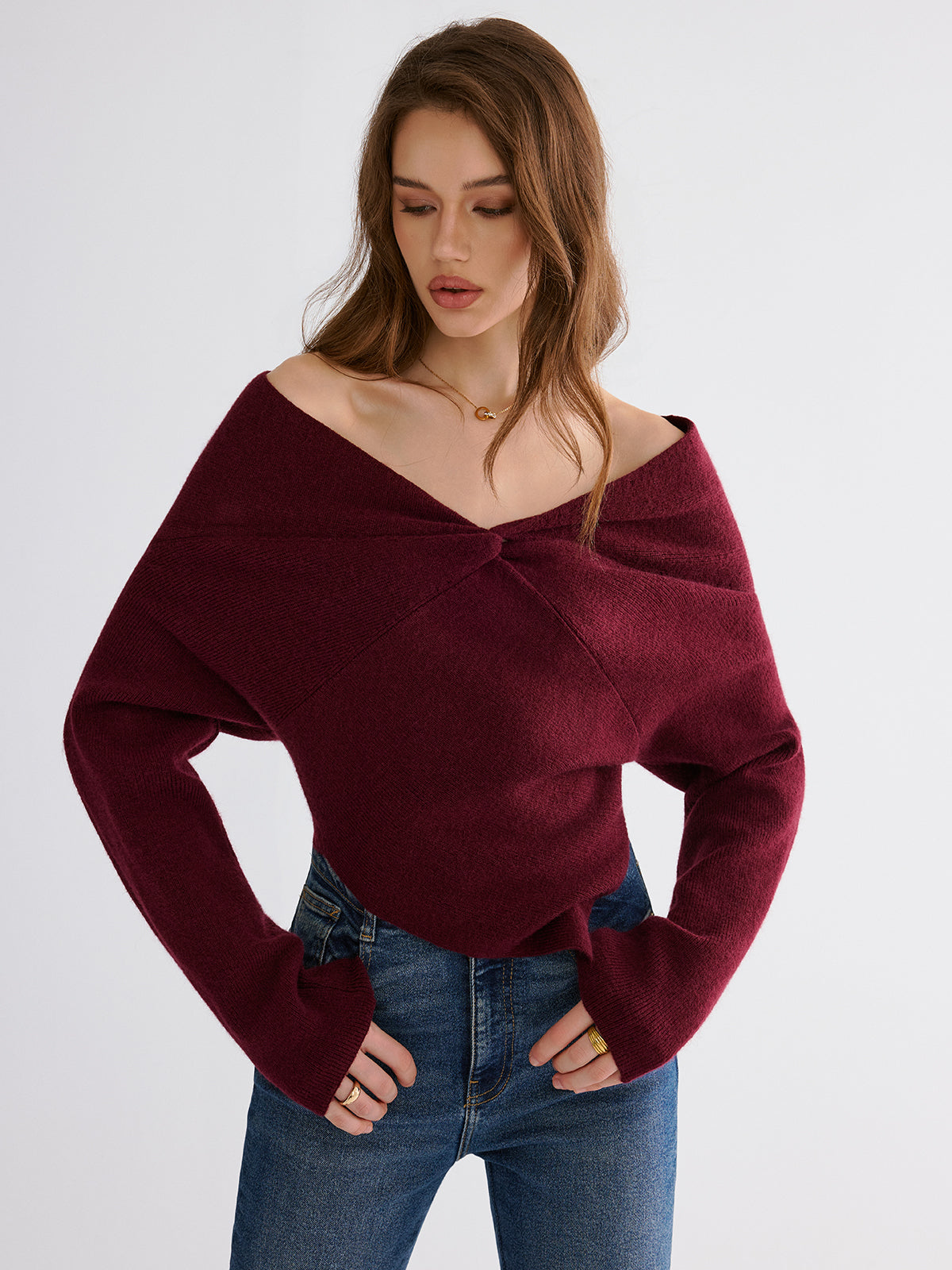Off-Shoulder Twisted Knit Top