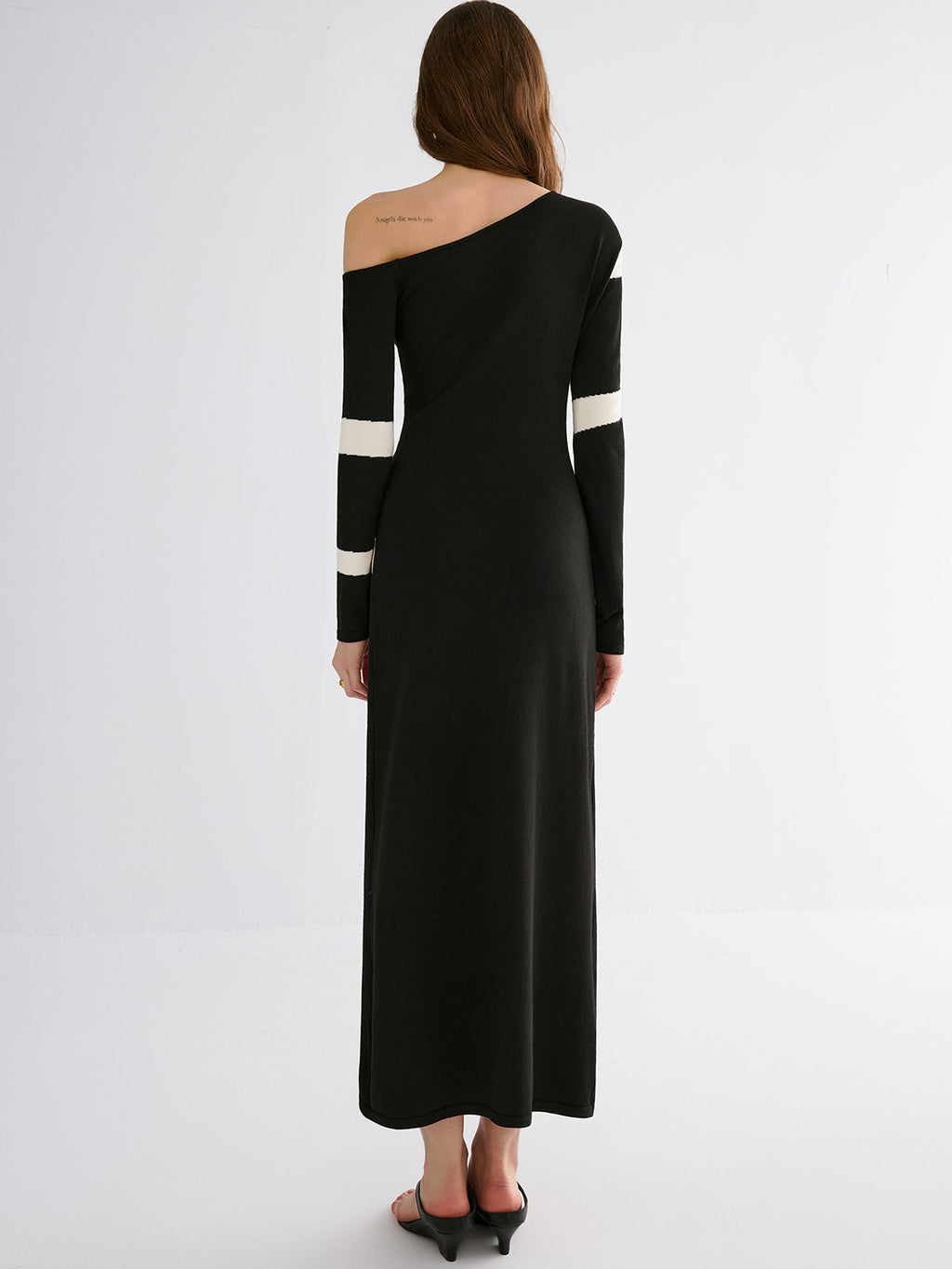 Striped Slit Off-Shoulder Maxi Dress
