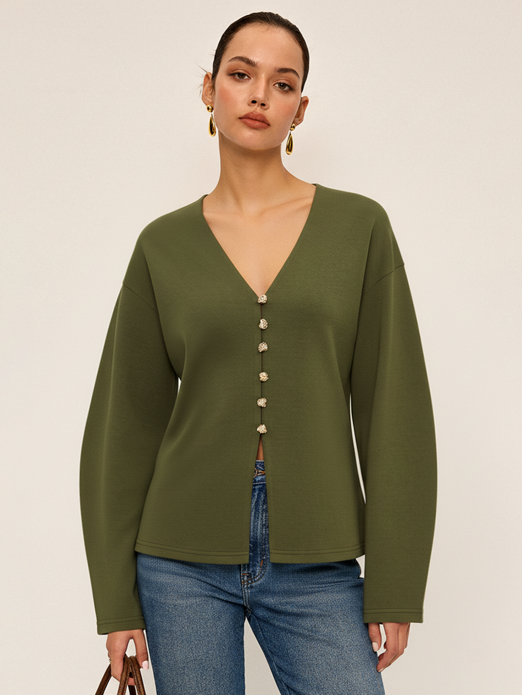Cardigan long à col en V et taille ajustée