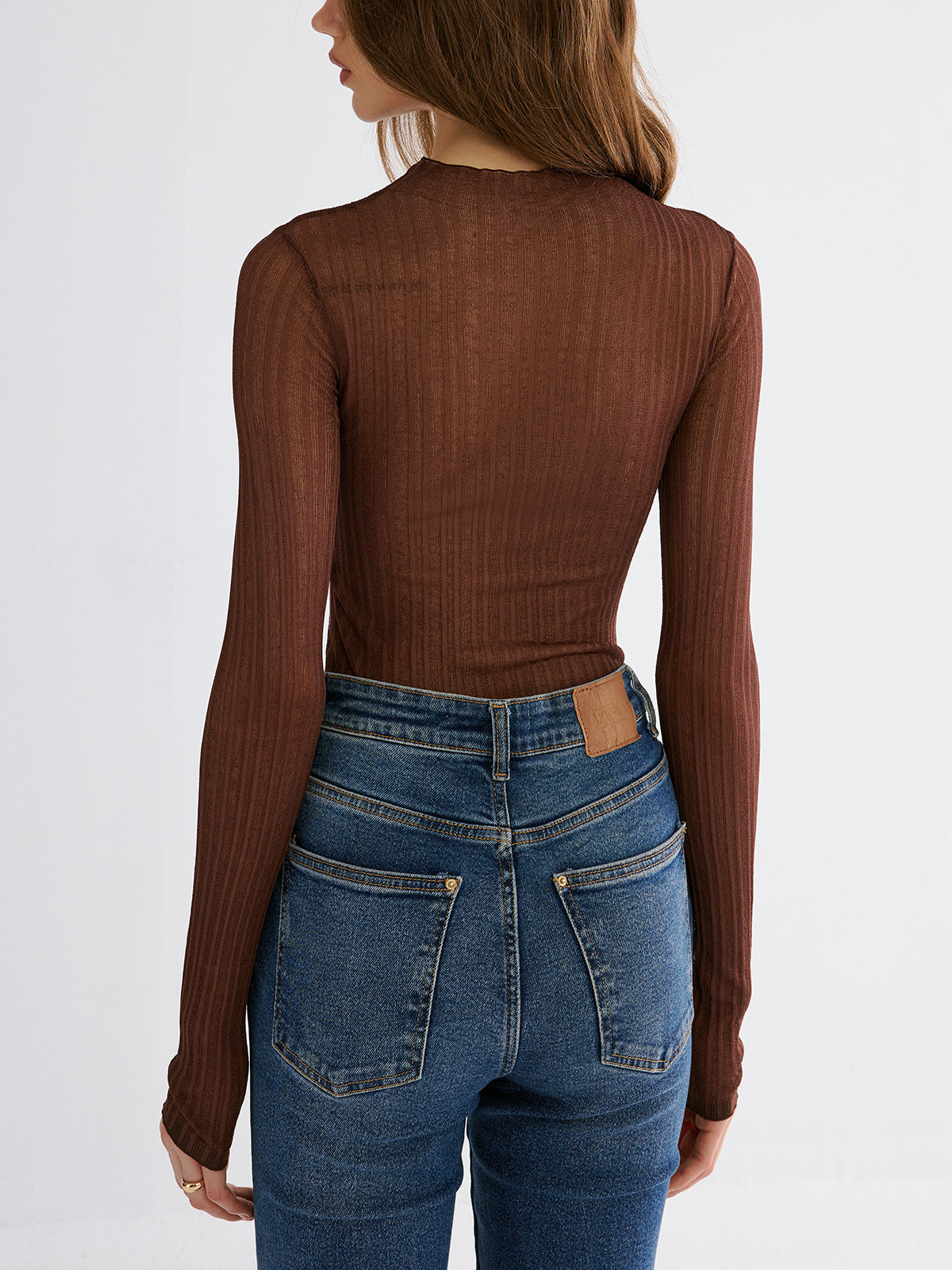 Mock Neck Contrast Mesh Top