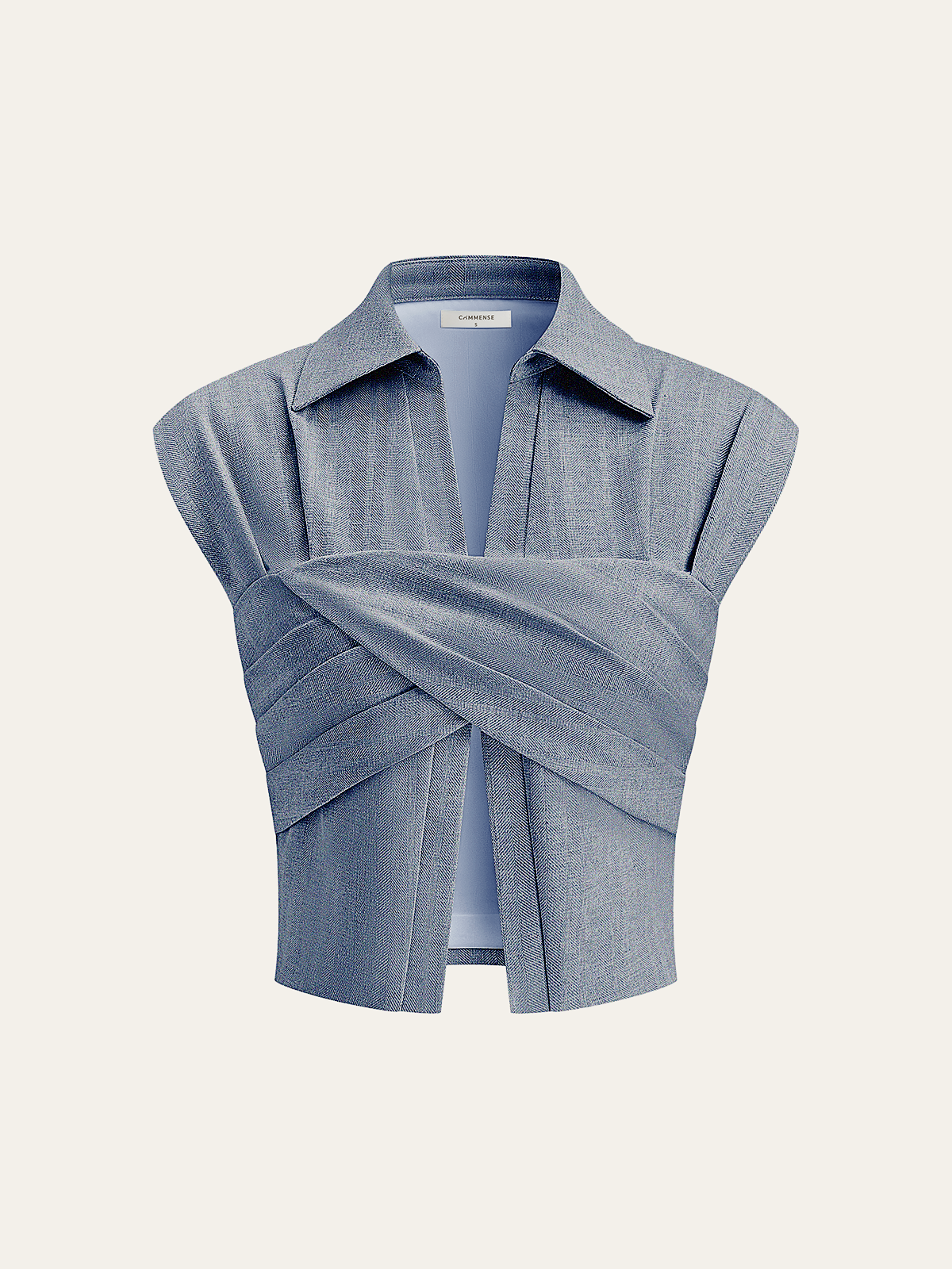 Linen Blend Cropped Blouse with Cross Wrap Detail
