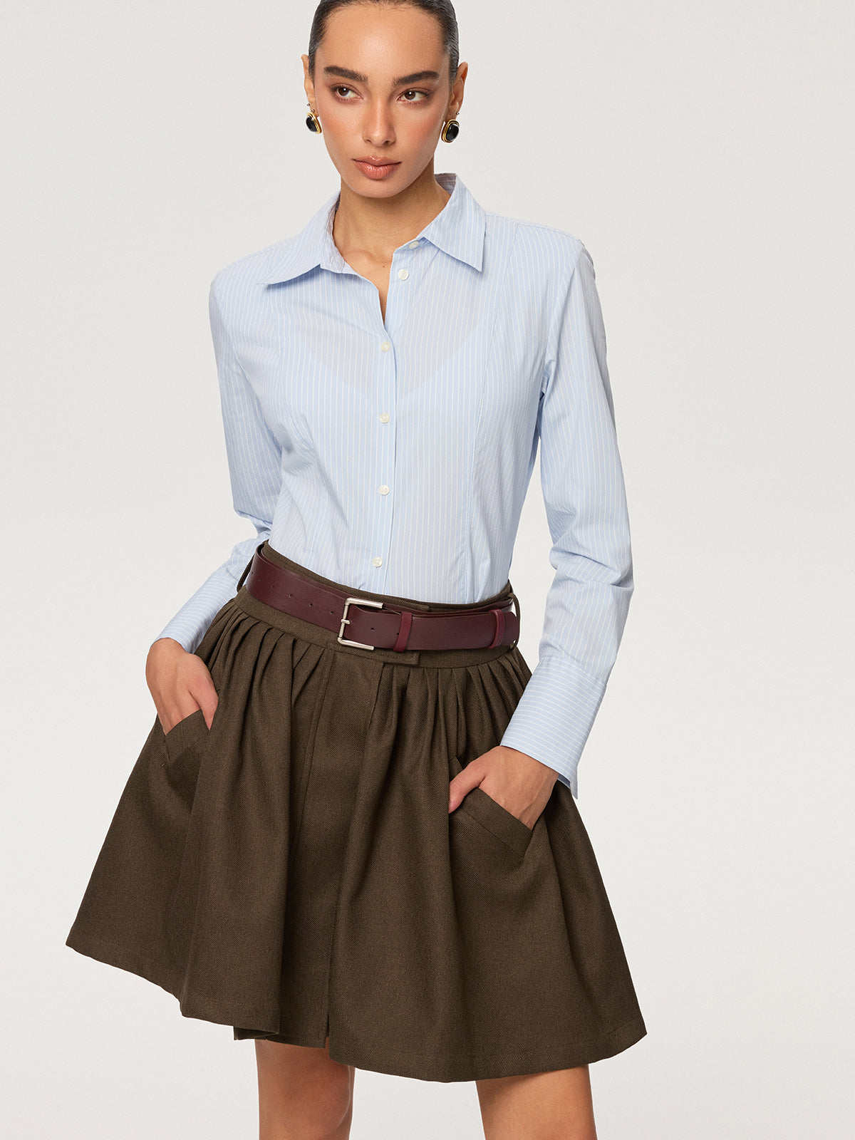 Belted Pocket Pleated Mini Skirt