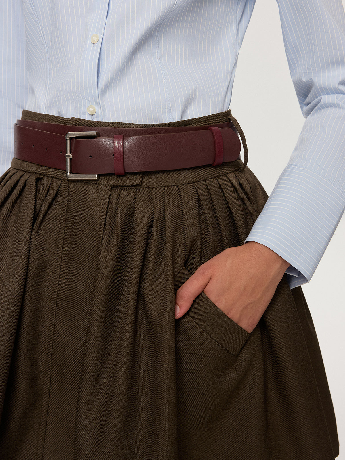 Belted Pocket Pleated Mini Skirt