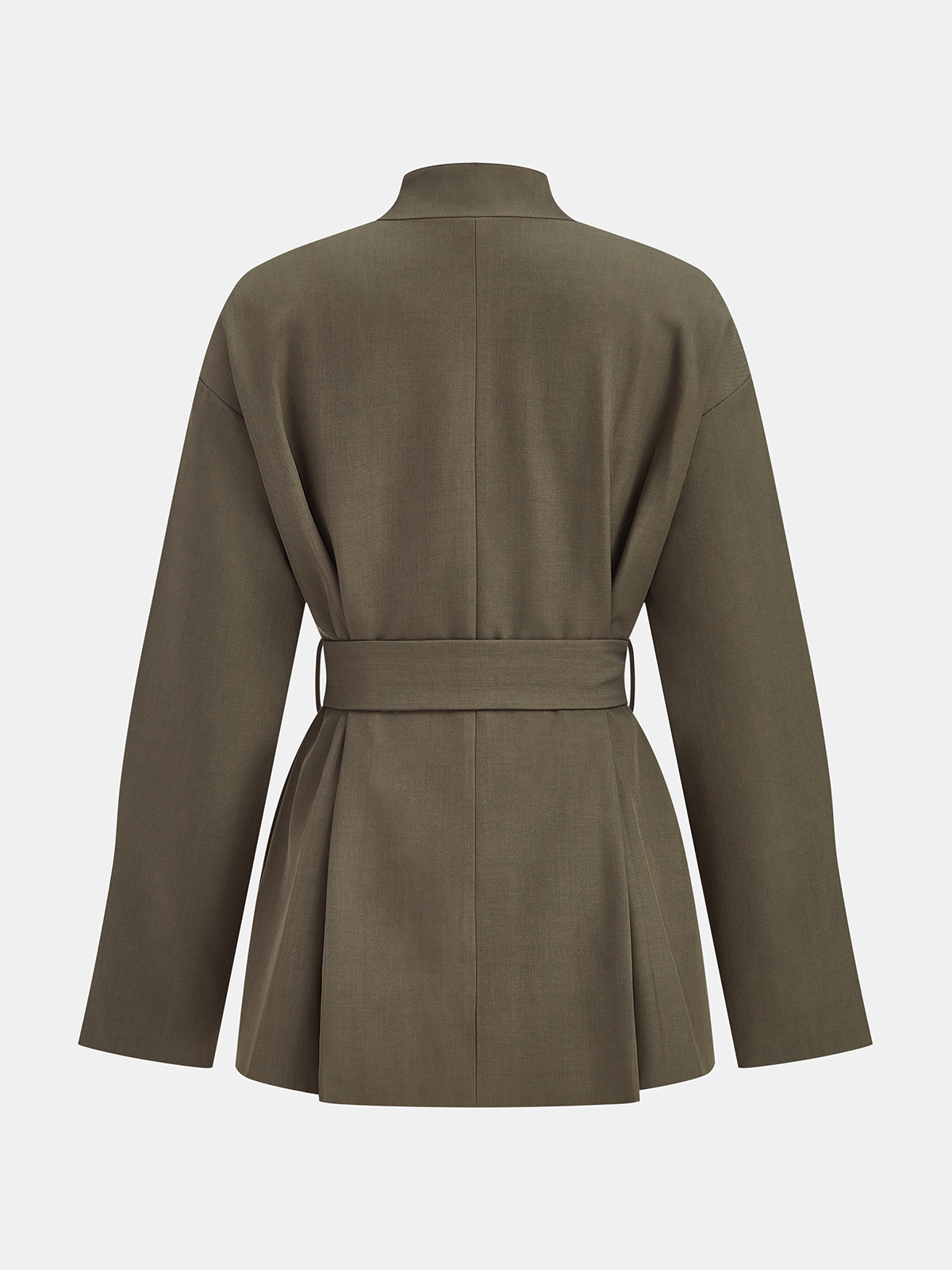 Stand-Collar Belted Trench Coat