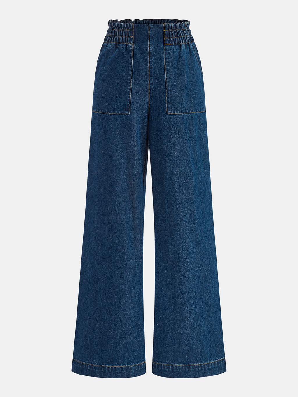 Elastic Waistband Denim Wide-Leg Pants