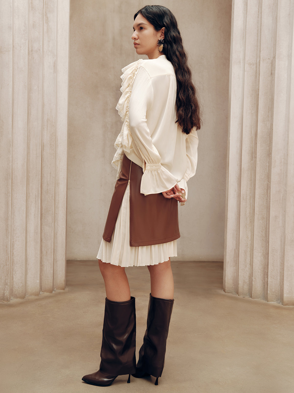 2 in 1 Pleated Zip PU Mini Skirt