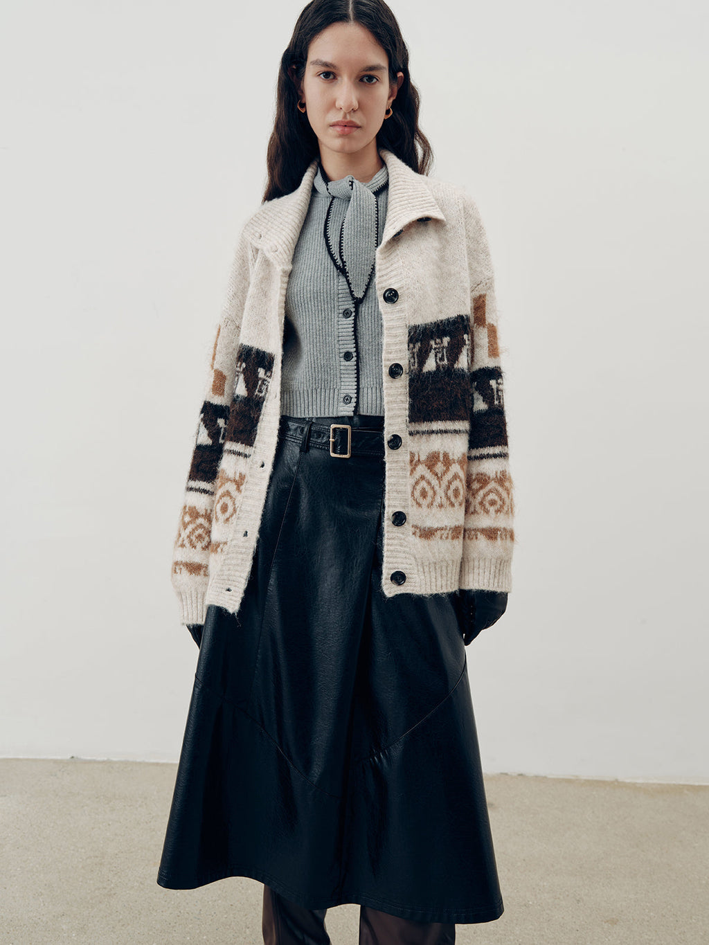 Jacquard Casual Knit Outerwear