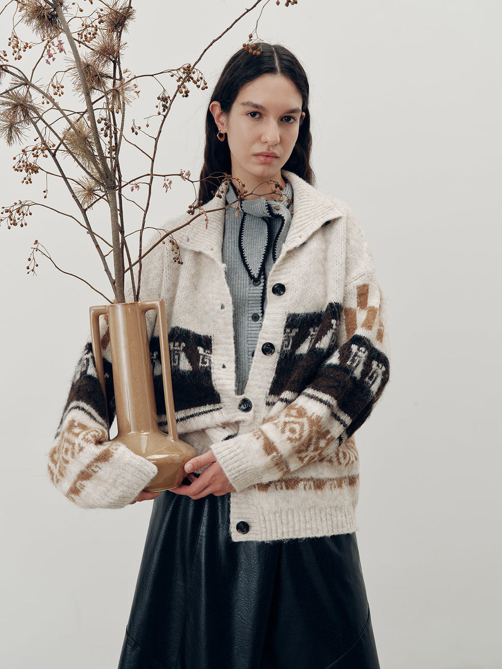 Jacquard Casual Knit Outerwear