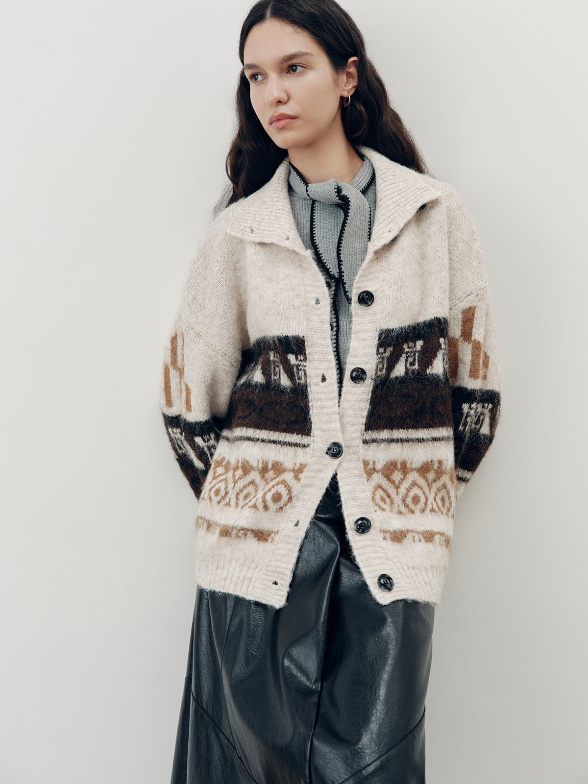 Jacquard Casual Knit Outerwear
