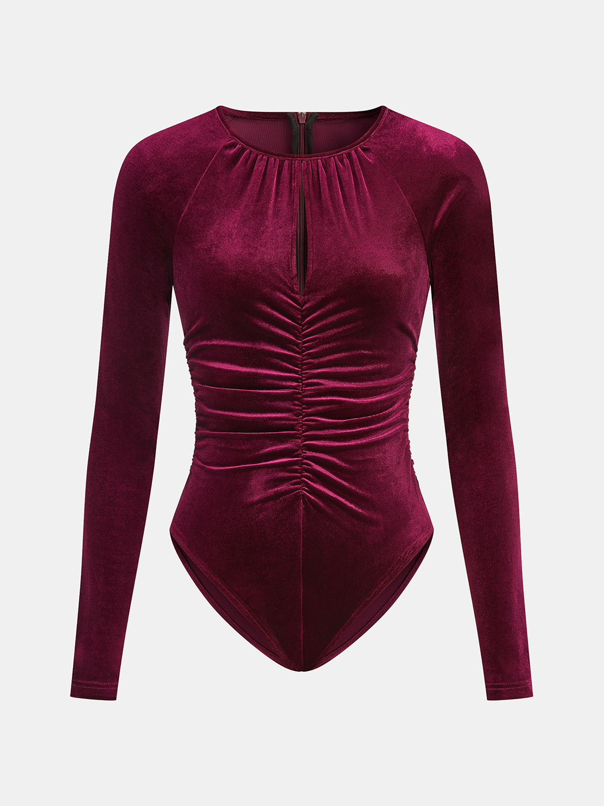 Velvet Ruched Long-Sleeve Bodysuit