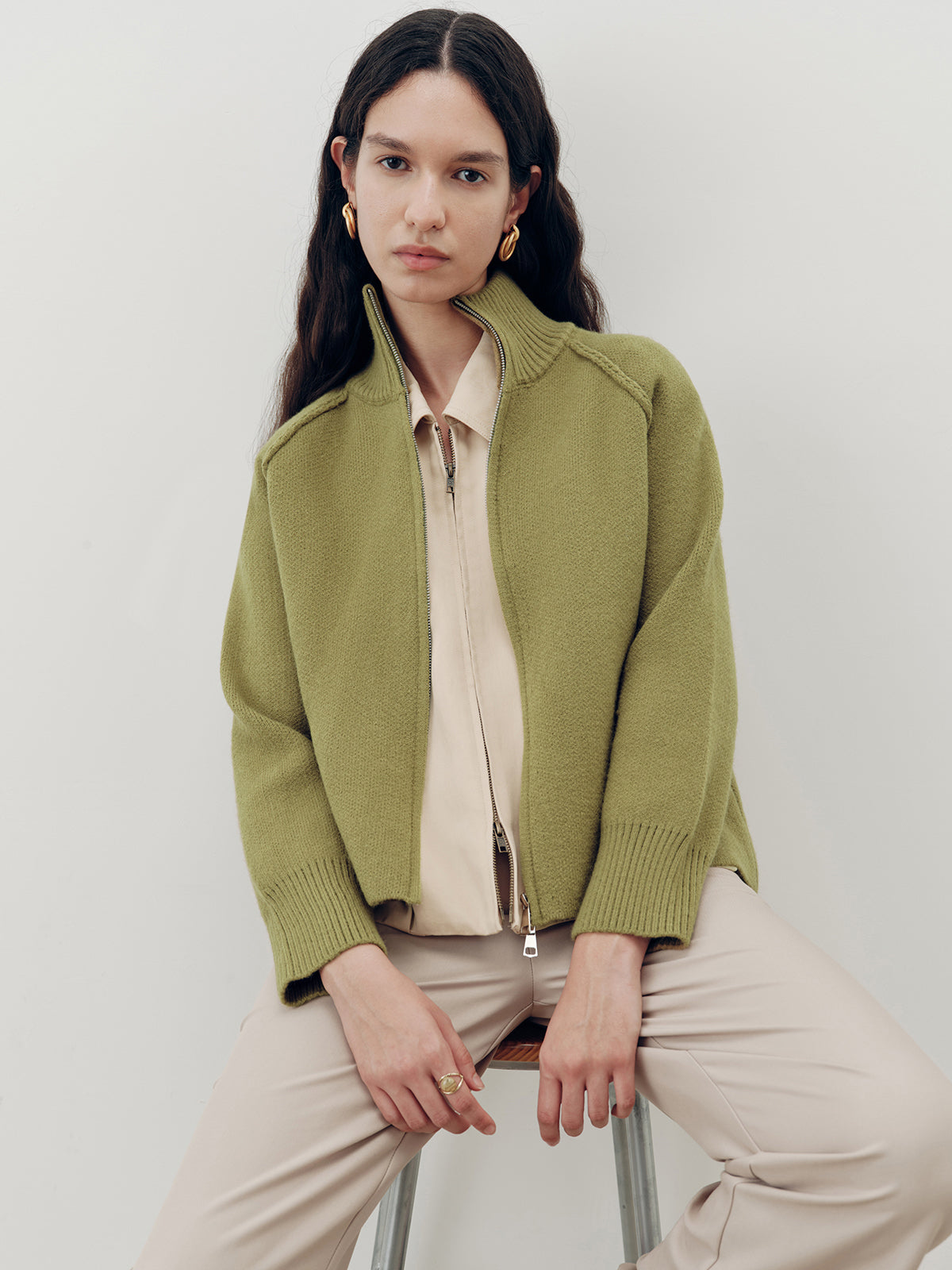 Gilet en maille à col roulé zippé