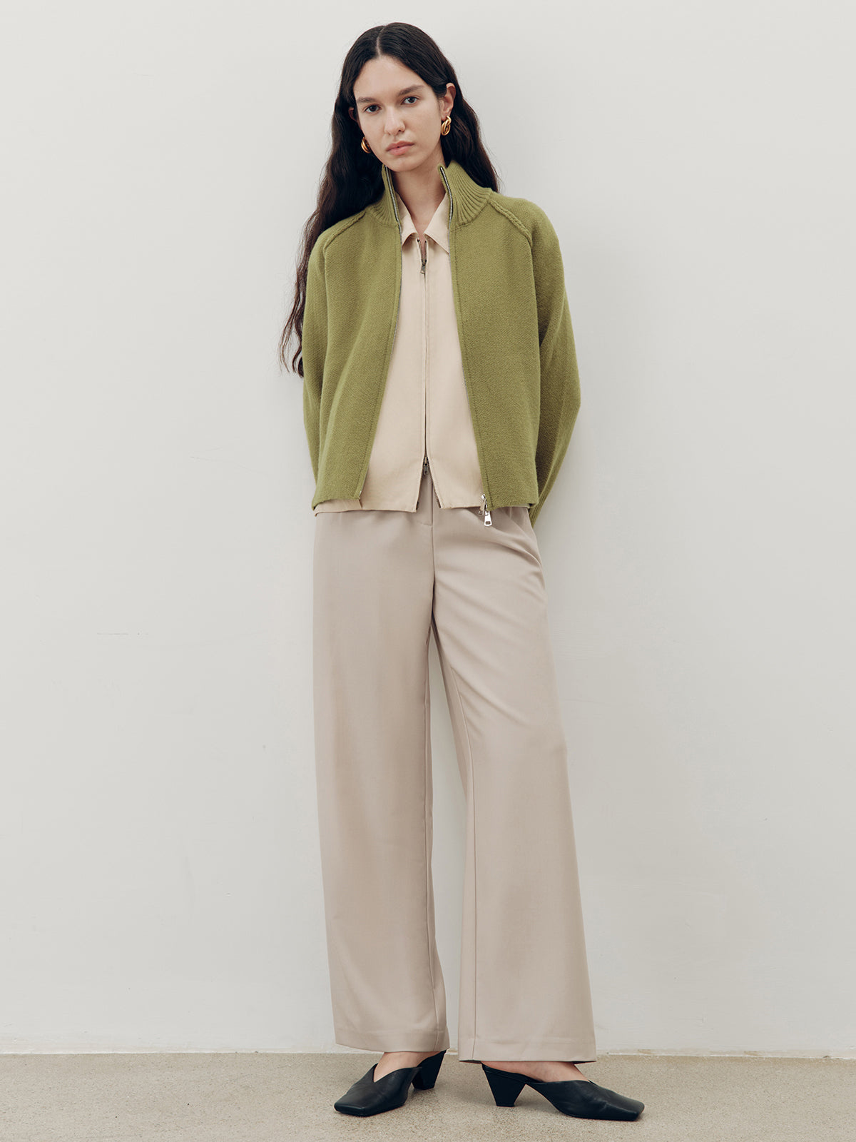 Zip-Up Turtleneck Knit Cardigan