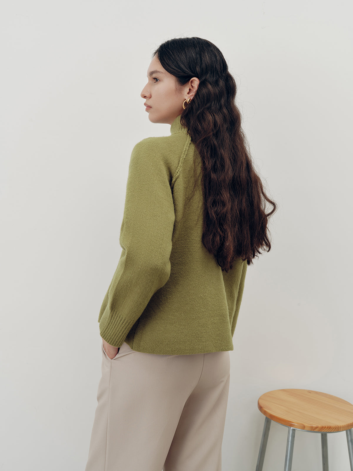 Zip-Up Turtleneck Knit Cardigan