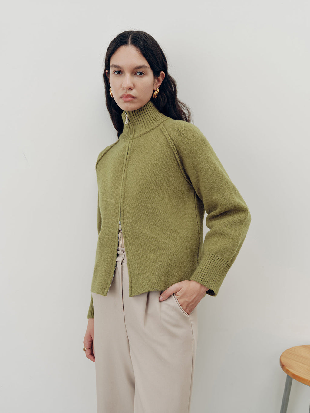 Gilet en maille à col roulé zippé