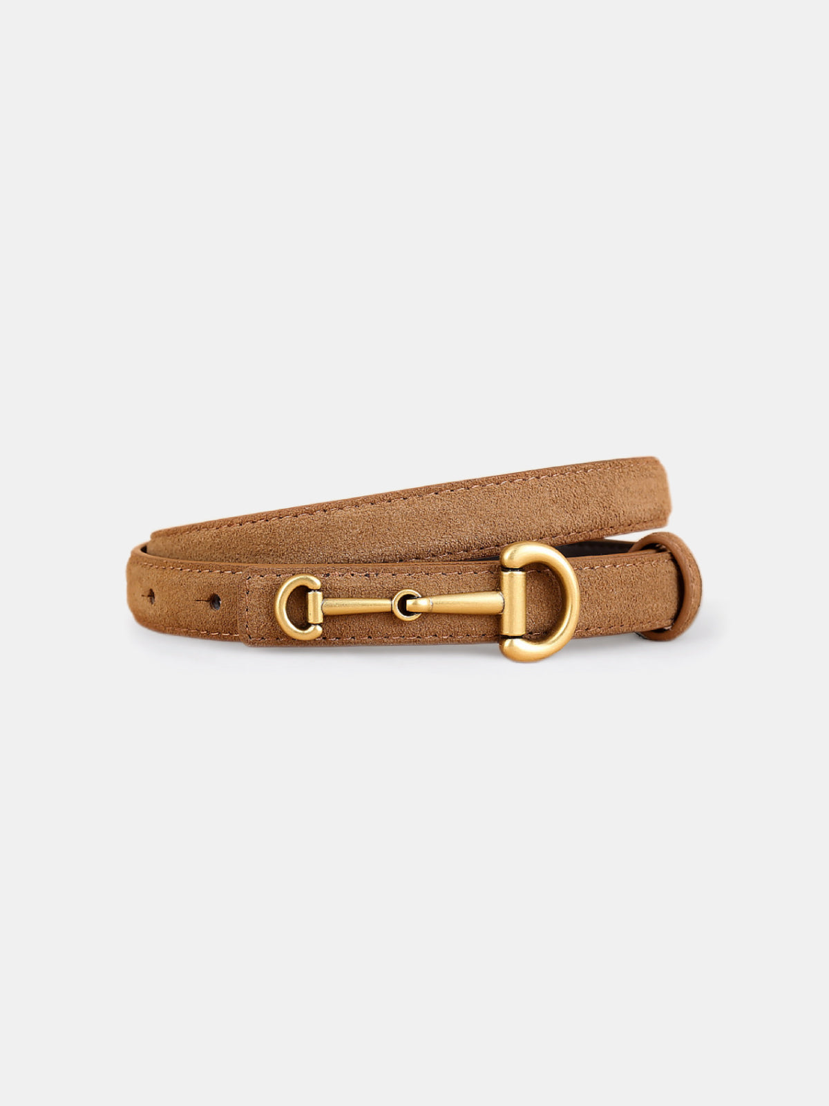 Horsebit Buckle Suede Effect Thin Belt