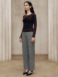 Pantalon Pied-de-Poule Taille Mi-Haute