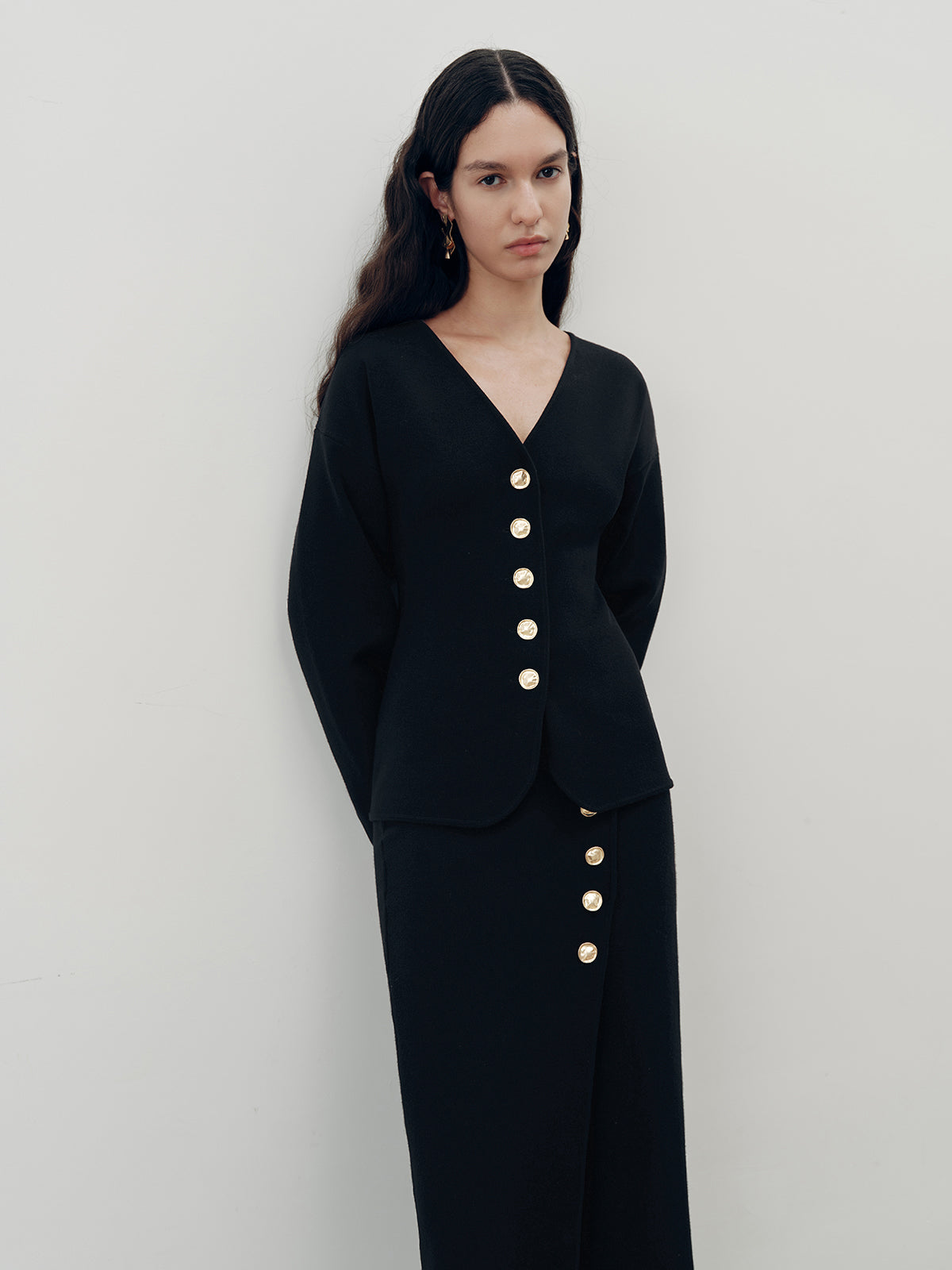 Metal Button V-Neck Cardigan