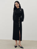 Metal Button Slit Maxi Skirt