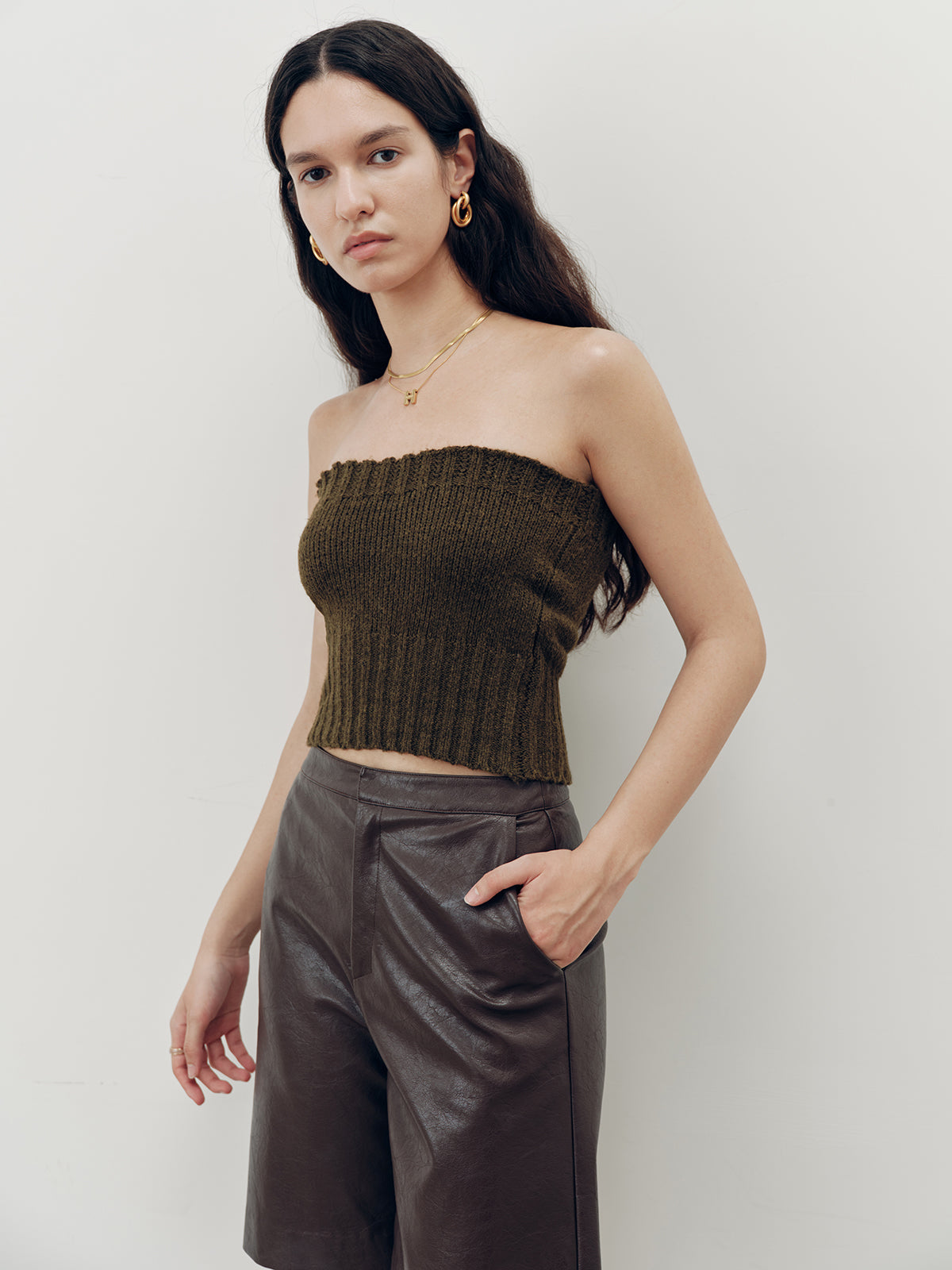 Knit Strapless Top and Cardigan Two-Piece Set