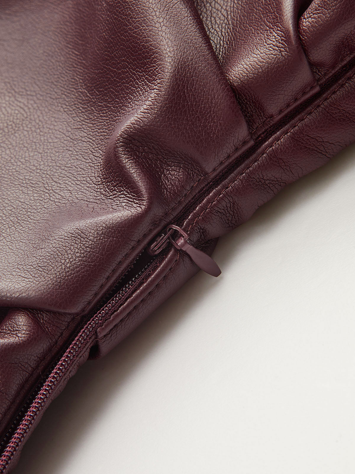 Faux Leather Asymmetric Ruched Top