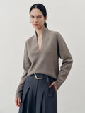 Wool-Blend Deep V-Neck Sweater