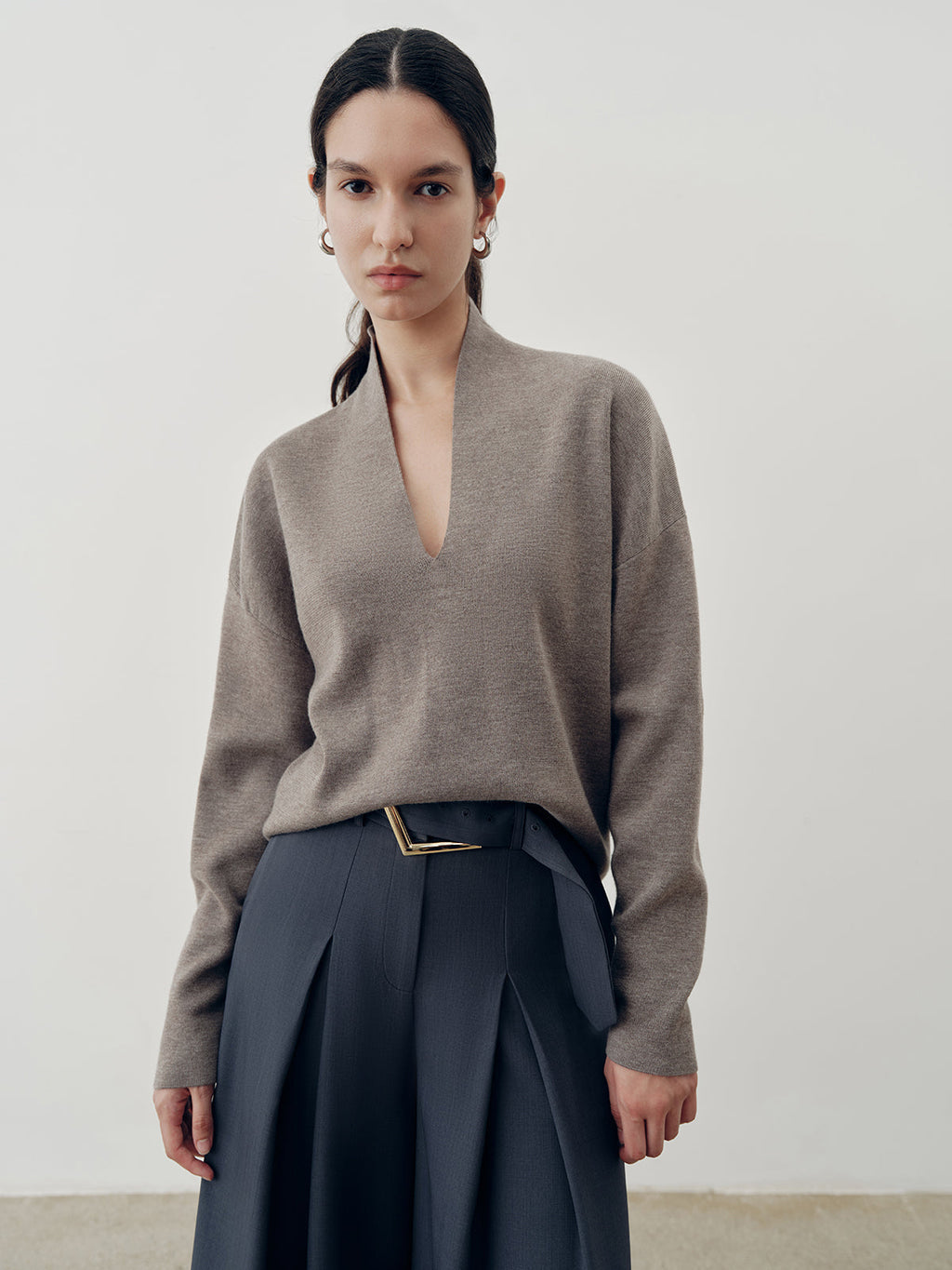 Wool-Blend Deep V-Neck Sweater