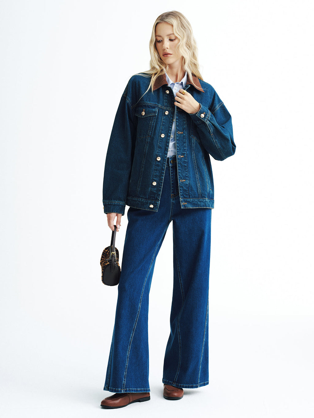 Veste en jean à col en velours côtelé
