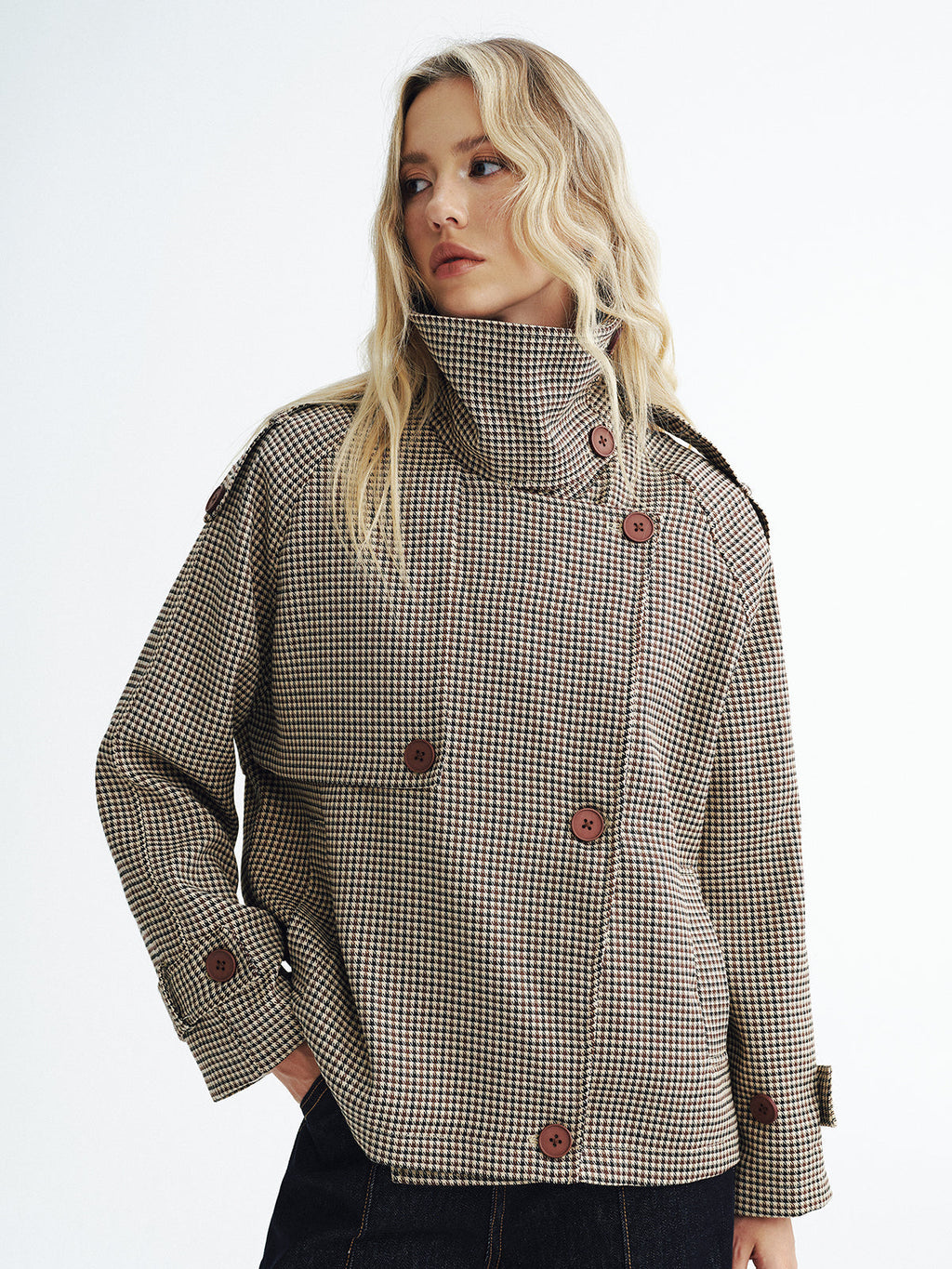 Vintage karierter, verkürzter Trenchcoat