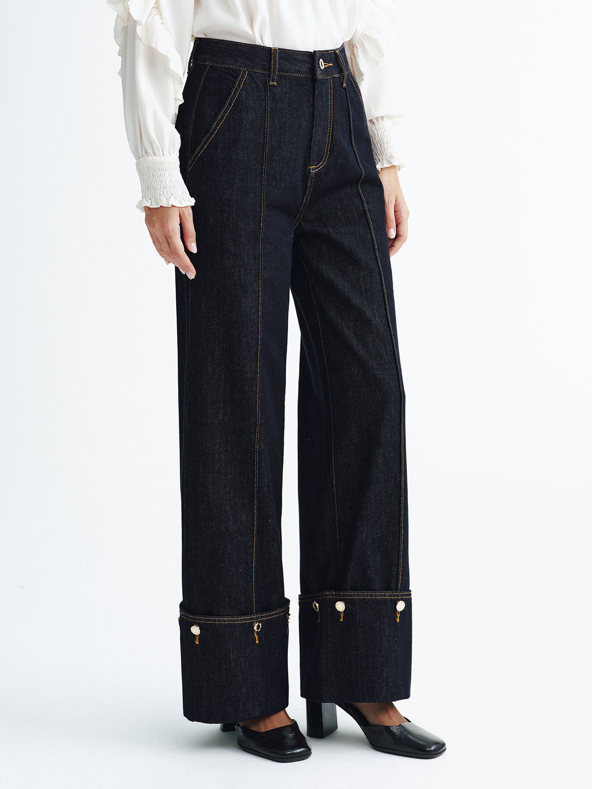 Mid-Waist Denim Cuffed Jeans