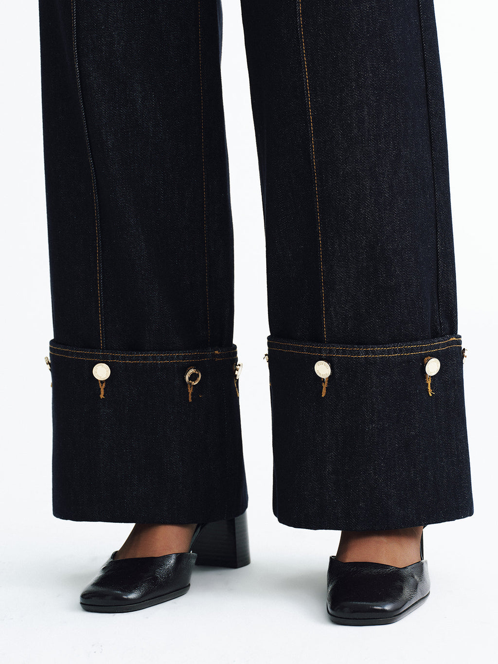 Jean en jean à revers taille mi-haute