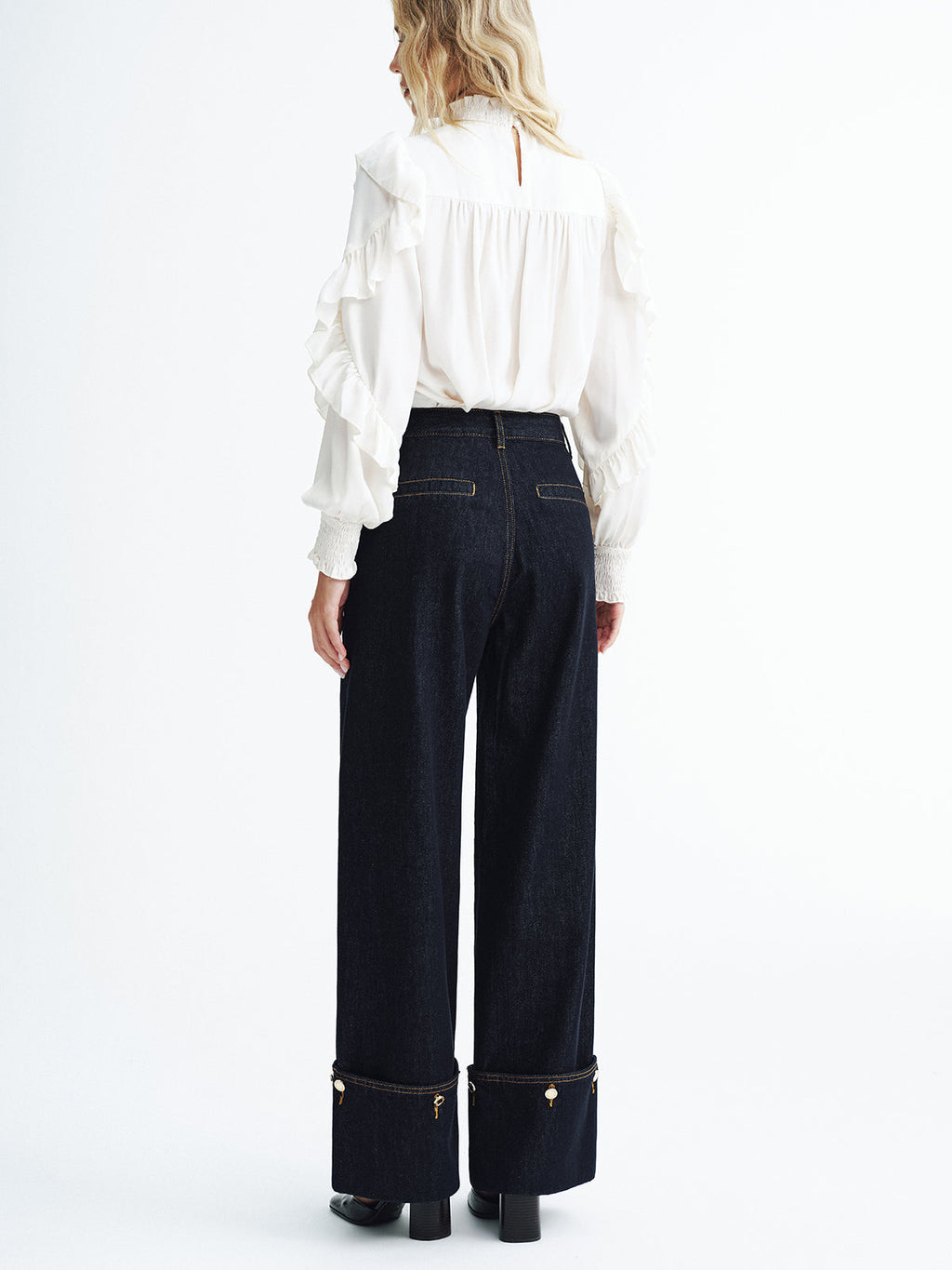 Jean en jean à revers taille mi-haute