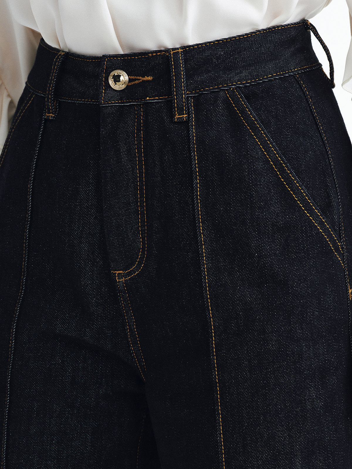 Jean en denim taille mi-haute à revers 