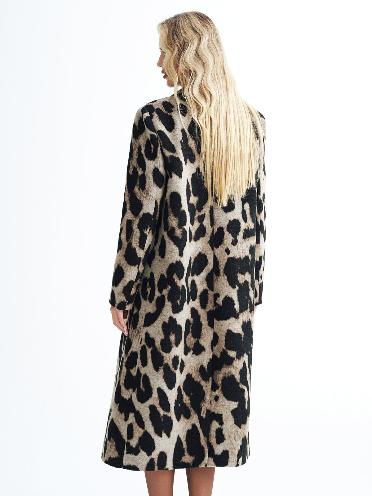 Leopard Print Wool-Blend Double-Breasted Coat
