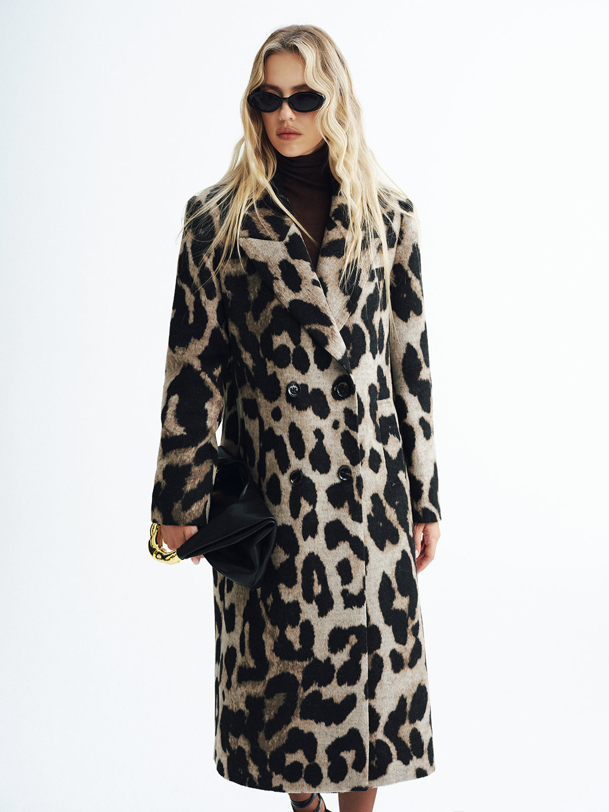 Leopard Print Wool-Blend Double-Breasted Coat