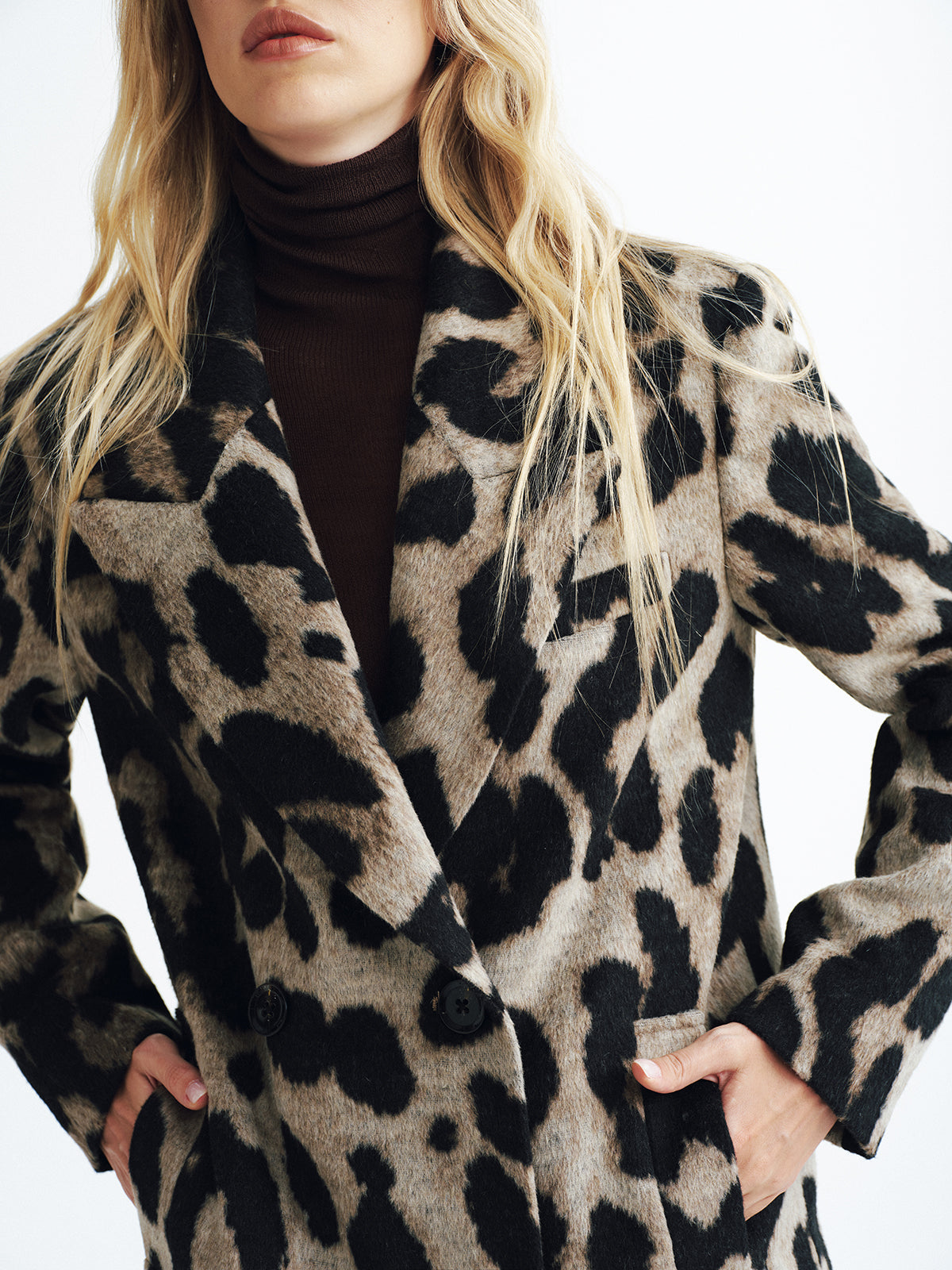 Leopard Print Wool-Blend Double-Breasted Coat