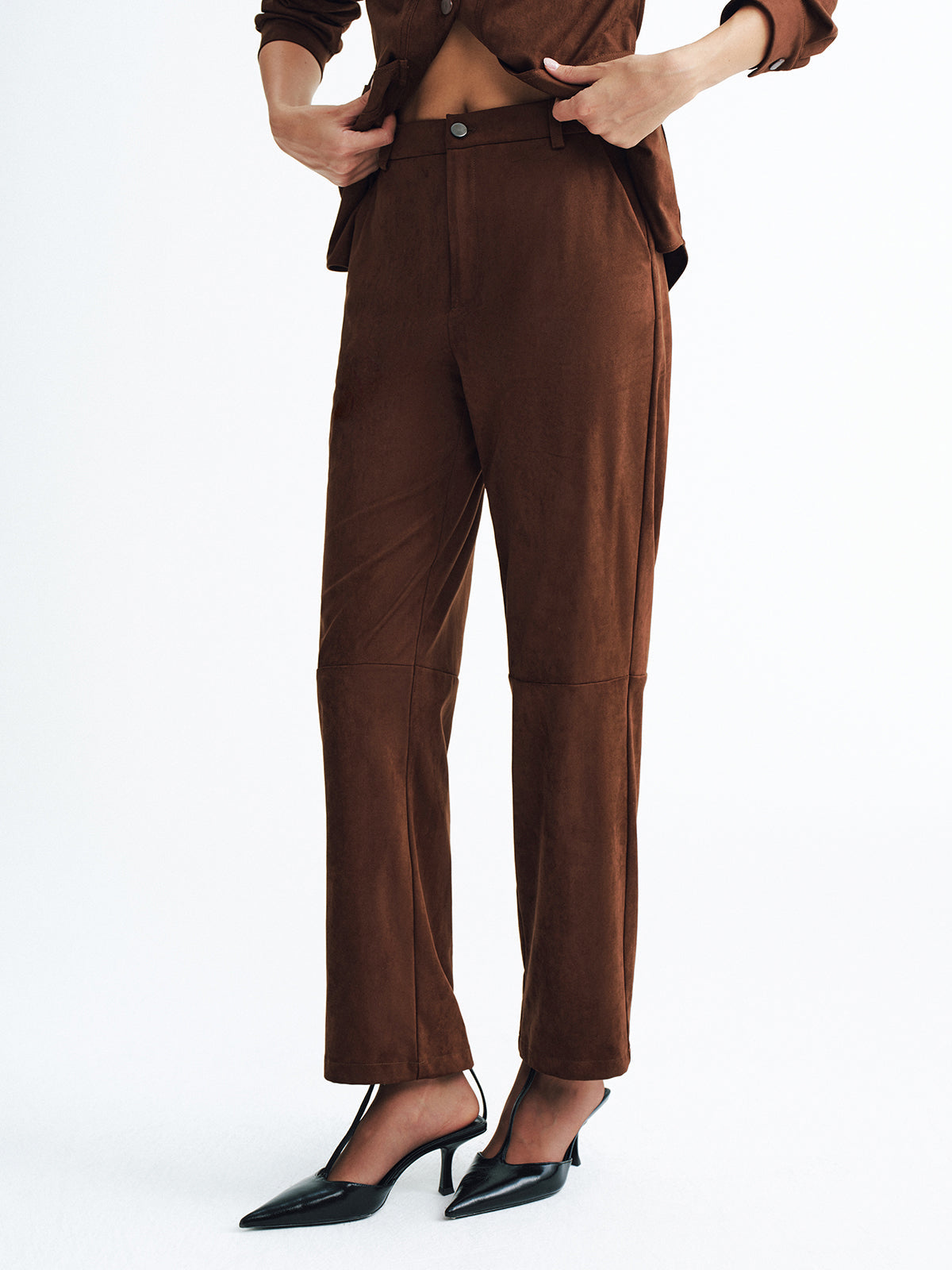 Mid-Waisted Faux Suede Casual Pants