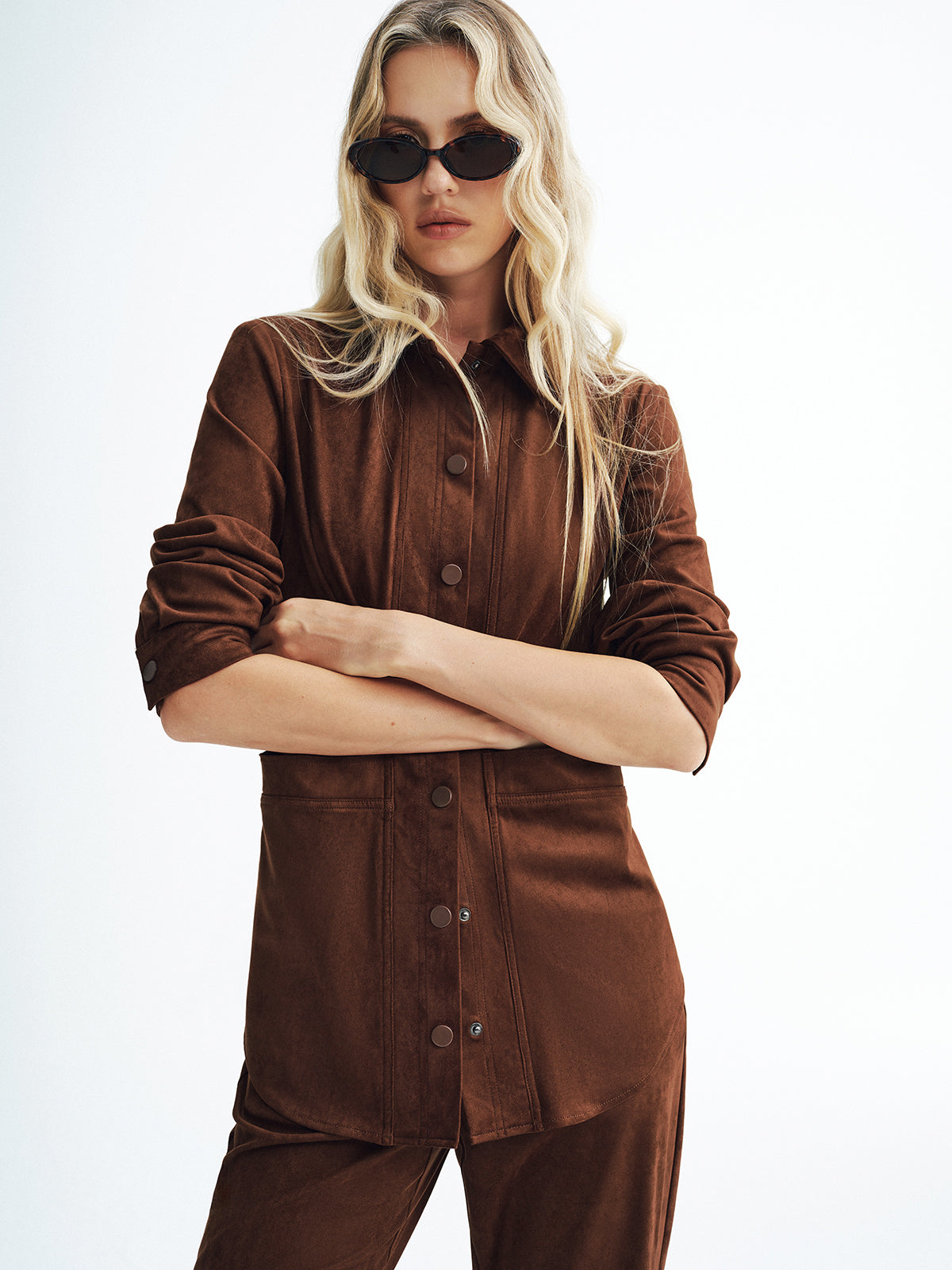 Faux Suede Long Sleeve Shirt