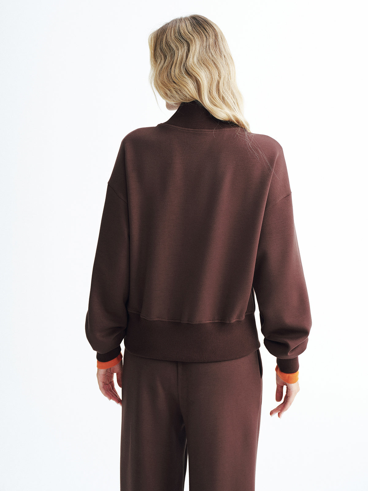 Sweat-shirt à col en V et demi-zip 