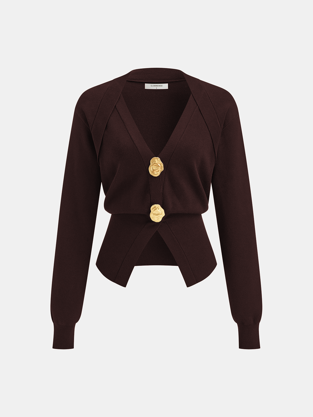 Metal Button V-Neck Knit Cardigan