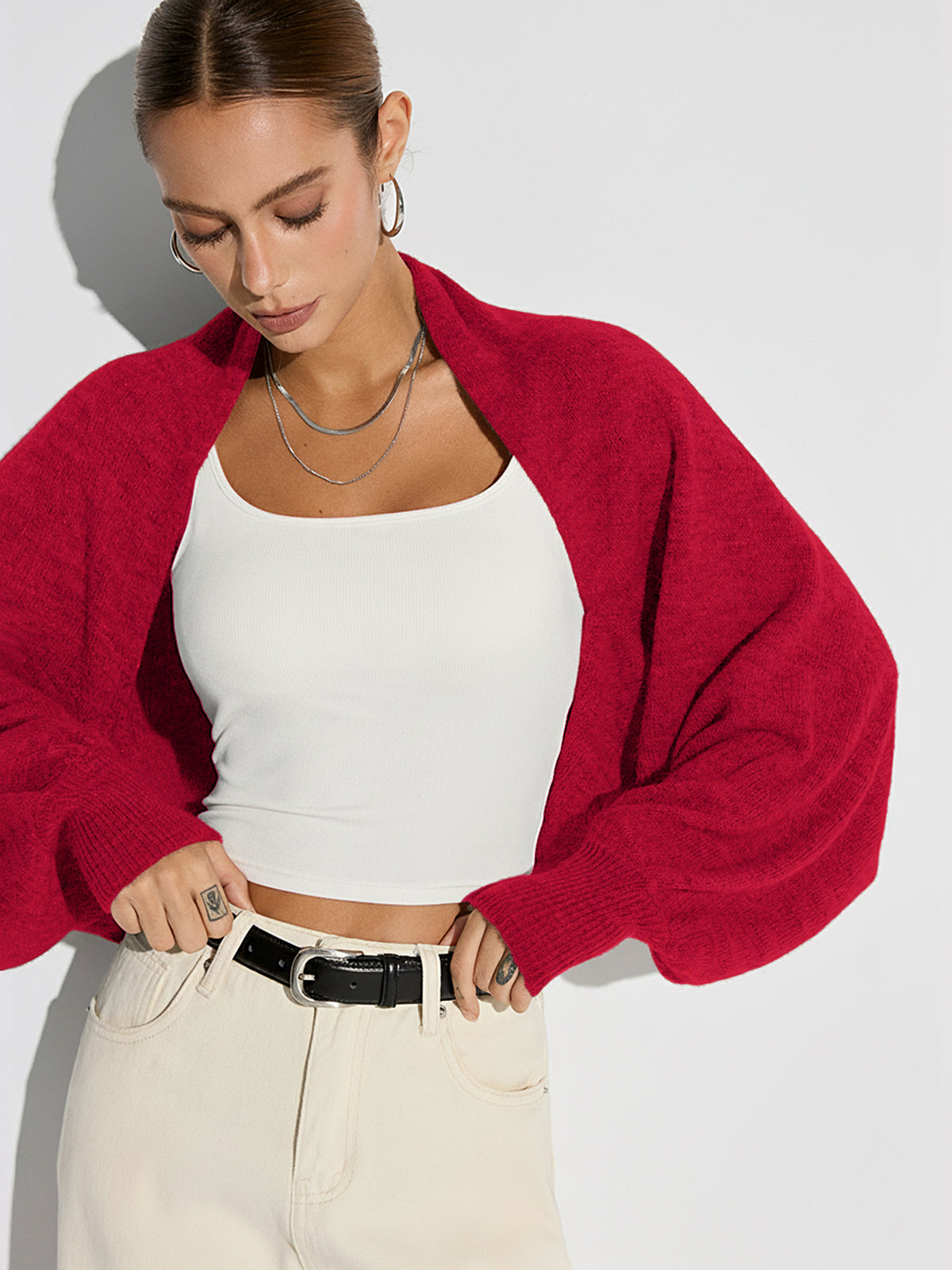 Wool Blend Oversized Batwing Sleeve Cardigan